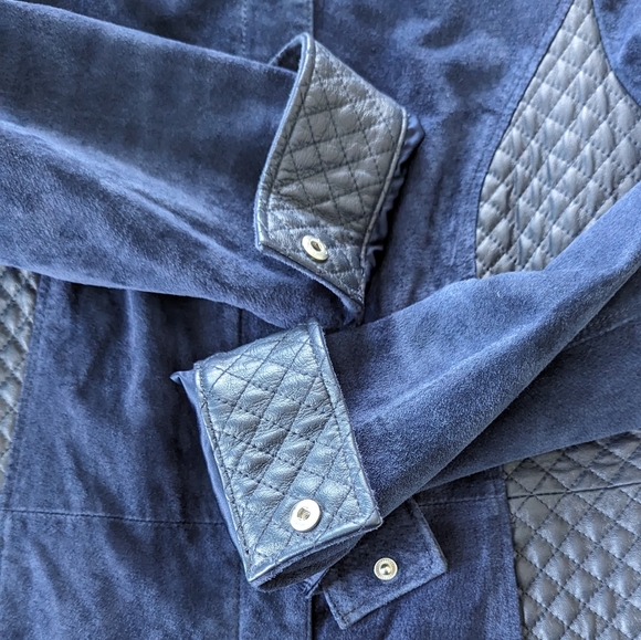 Isaac Mizrahi Live Suede/leather Jacket, Dark Blue, size 8 - Picture 3 of 10
